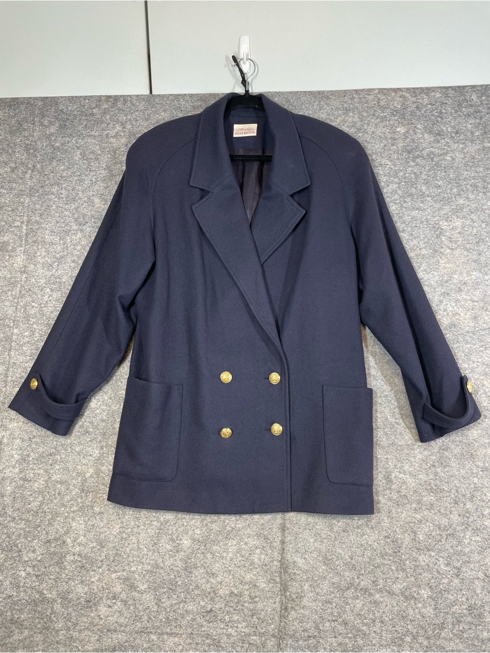Vintage Susan Bristol Wool Blazer Navy Size 14 Gold Button Quiet Luxury Fall